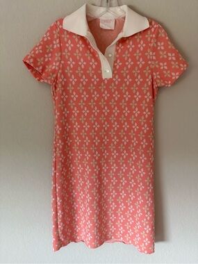 St. Michael Coral Floral Knit Polo Mini Dress with Cream Collar